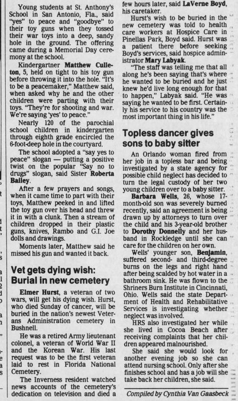 Elmer Hurst, Florida Today June 1 1988.jpg