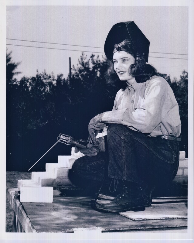 Geanie L. W. Brooks in her Welding Uniform at the McCloskey Shipyard in Tampa during WWII
