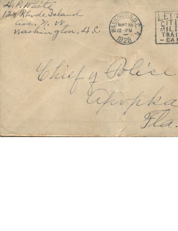 Letter from Daisy P. White to the Apopka Chief of Police (March 16, 1928)