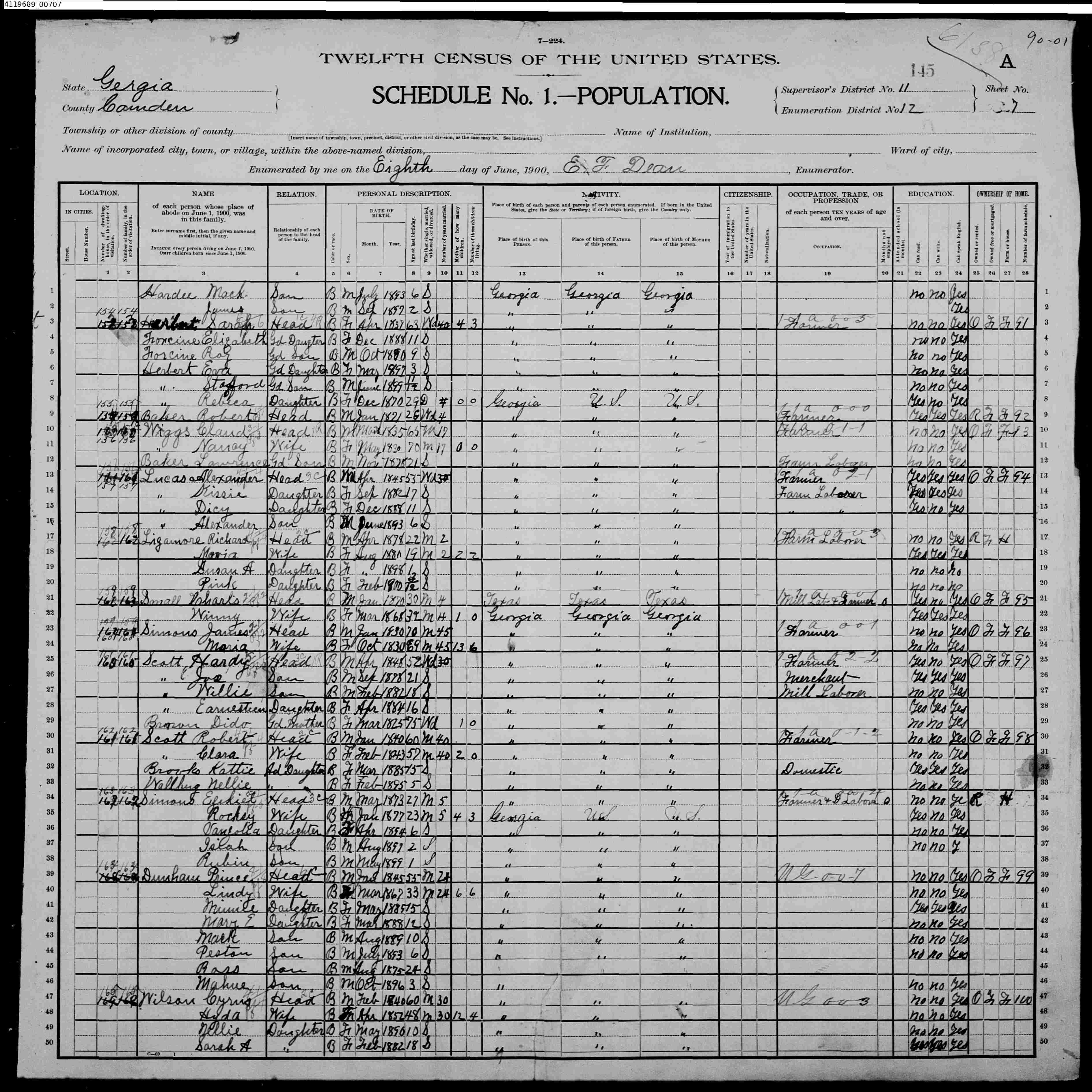 1900 US Census, Alexander Lucas, line 16