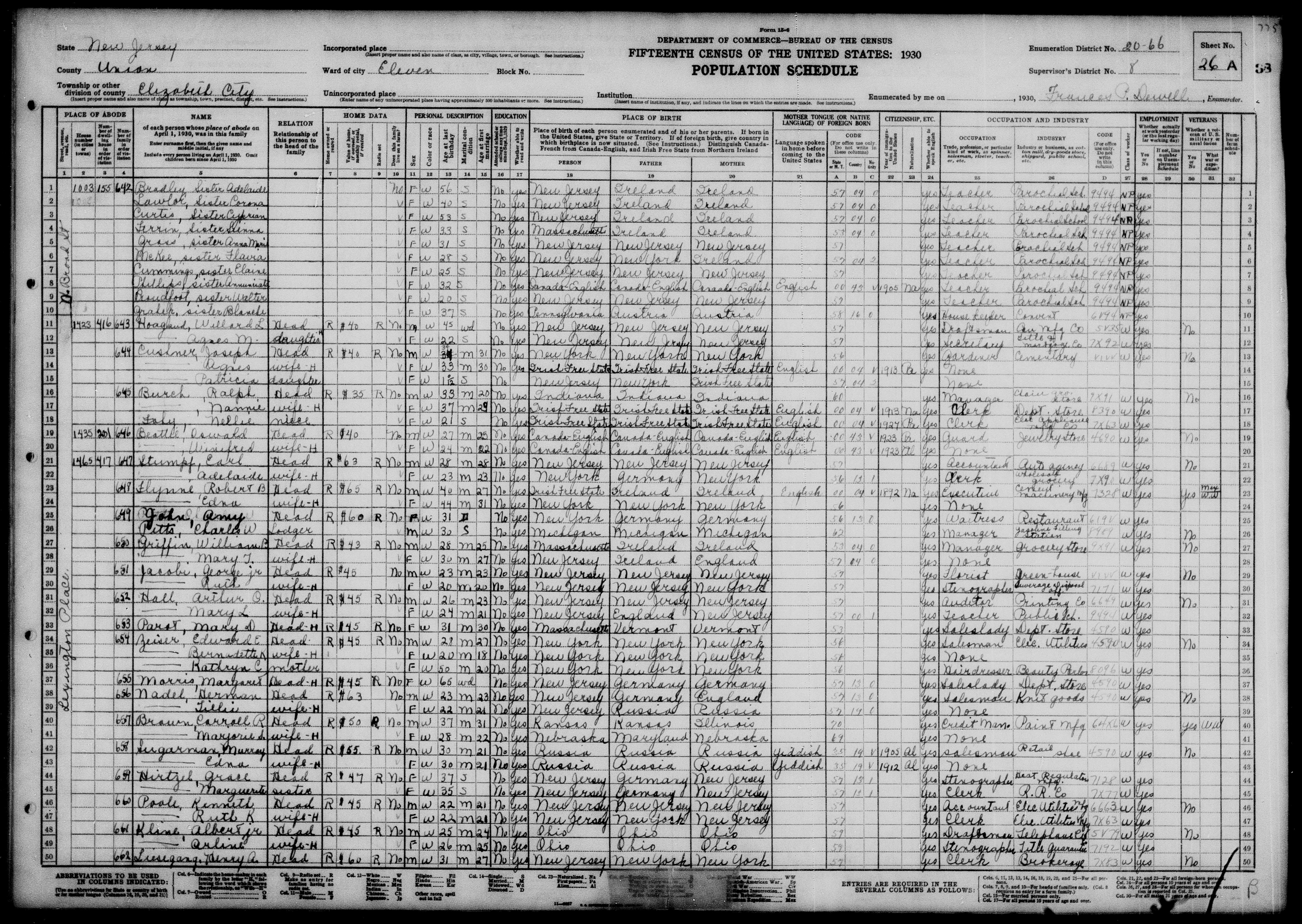 1930 US Census, Warren Liesegang, line 50