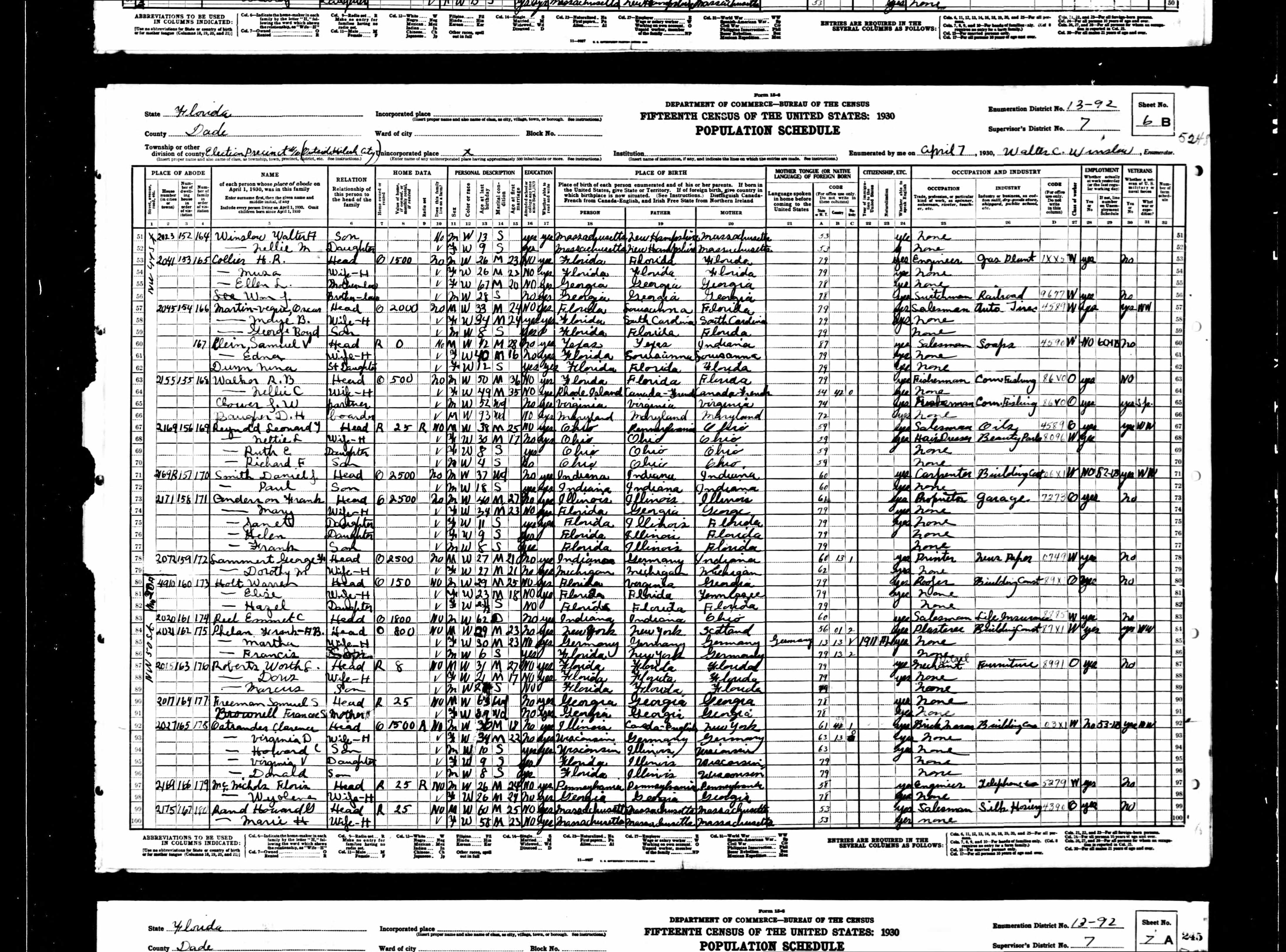 1930 US Census, Clarence Ostrander, line 92