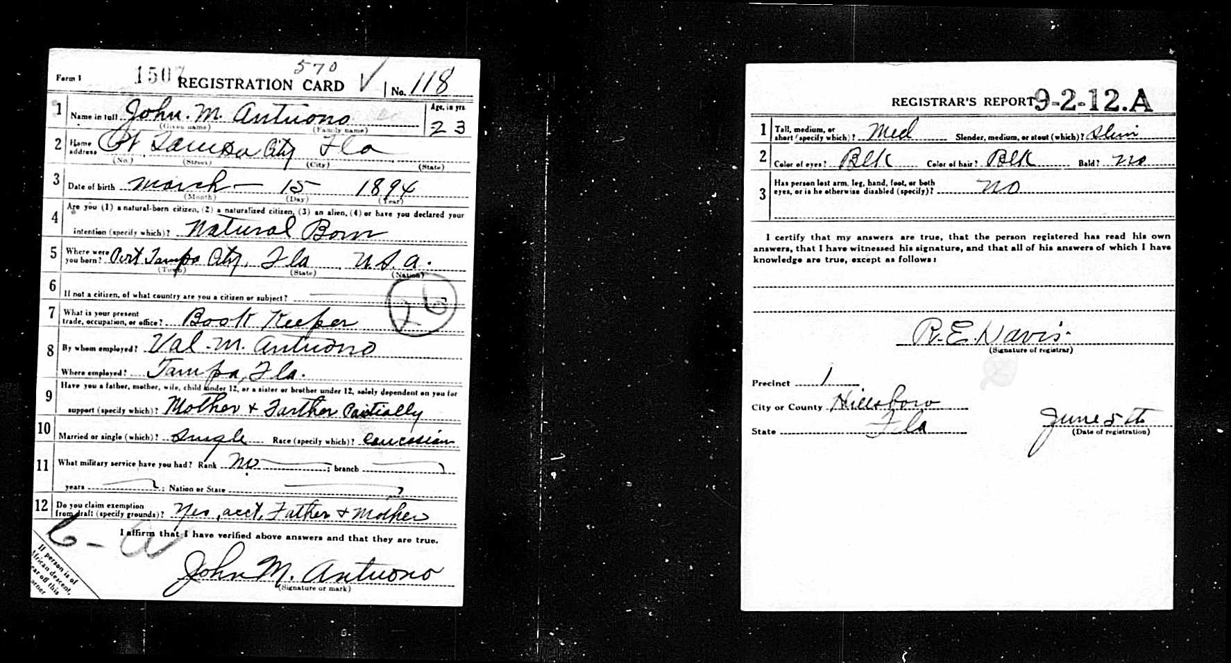 World War I Draft Registration Card for John Antuono