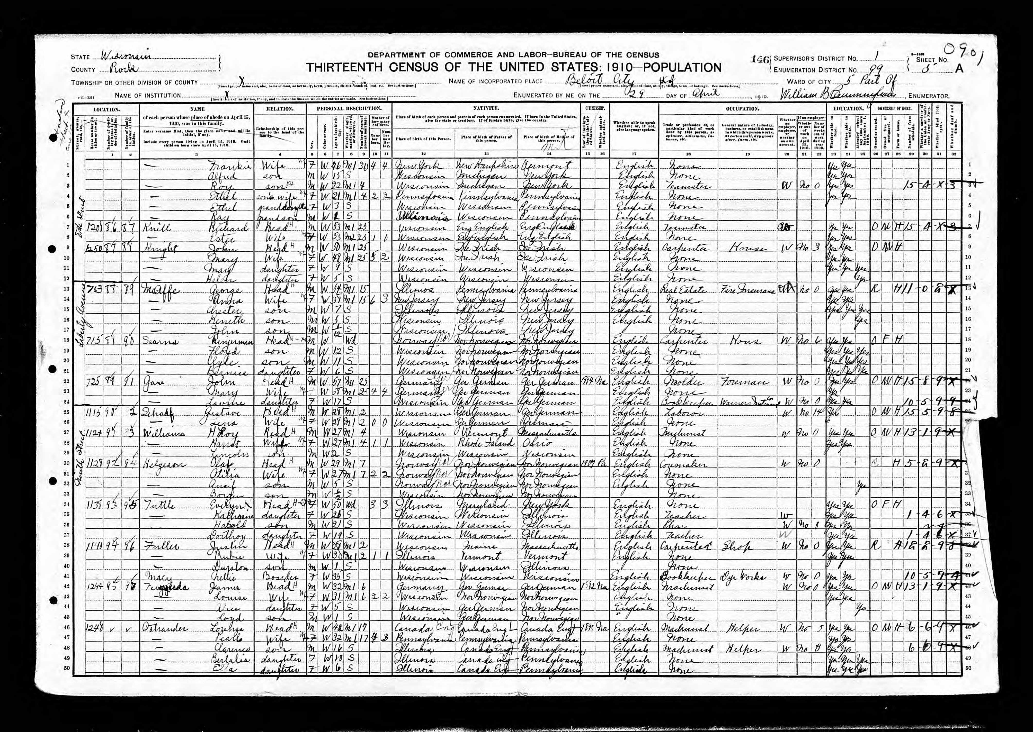 1910 US Census, Clarence Ostrander, line 48