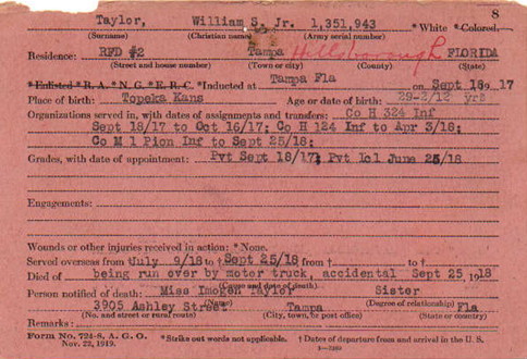 William S. Taylor Service Card
