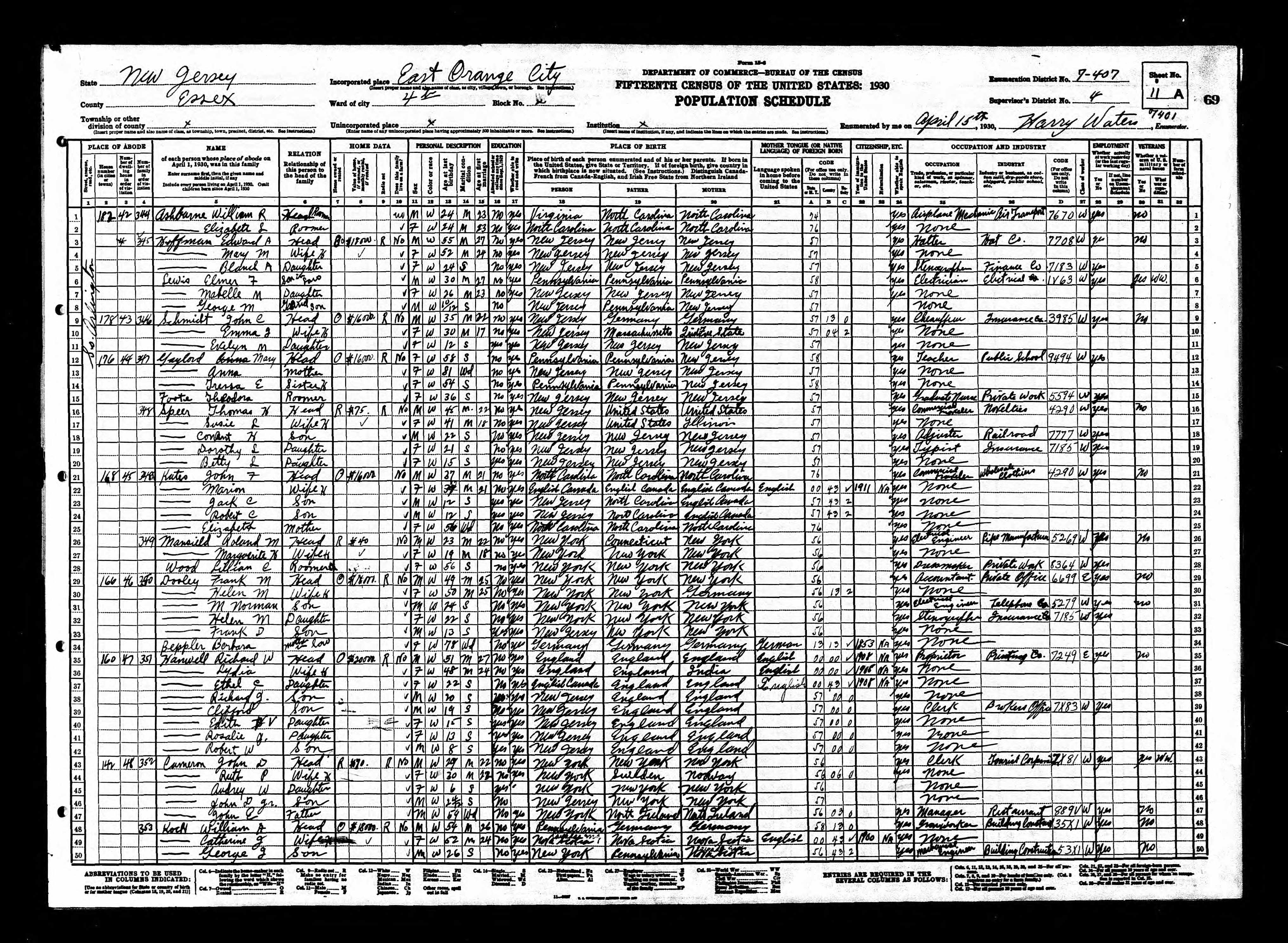 1930 US Census, Robert C. Kates, line 24