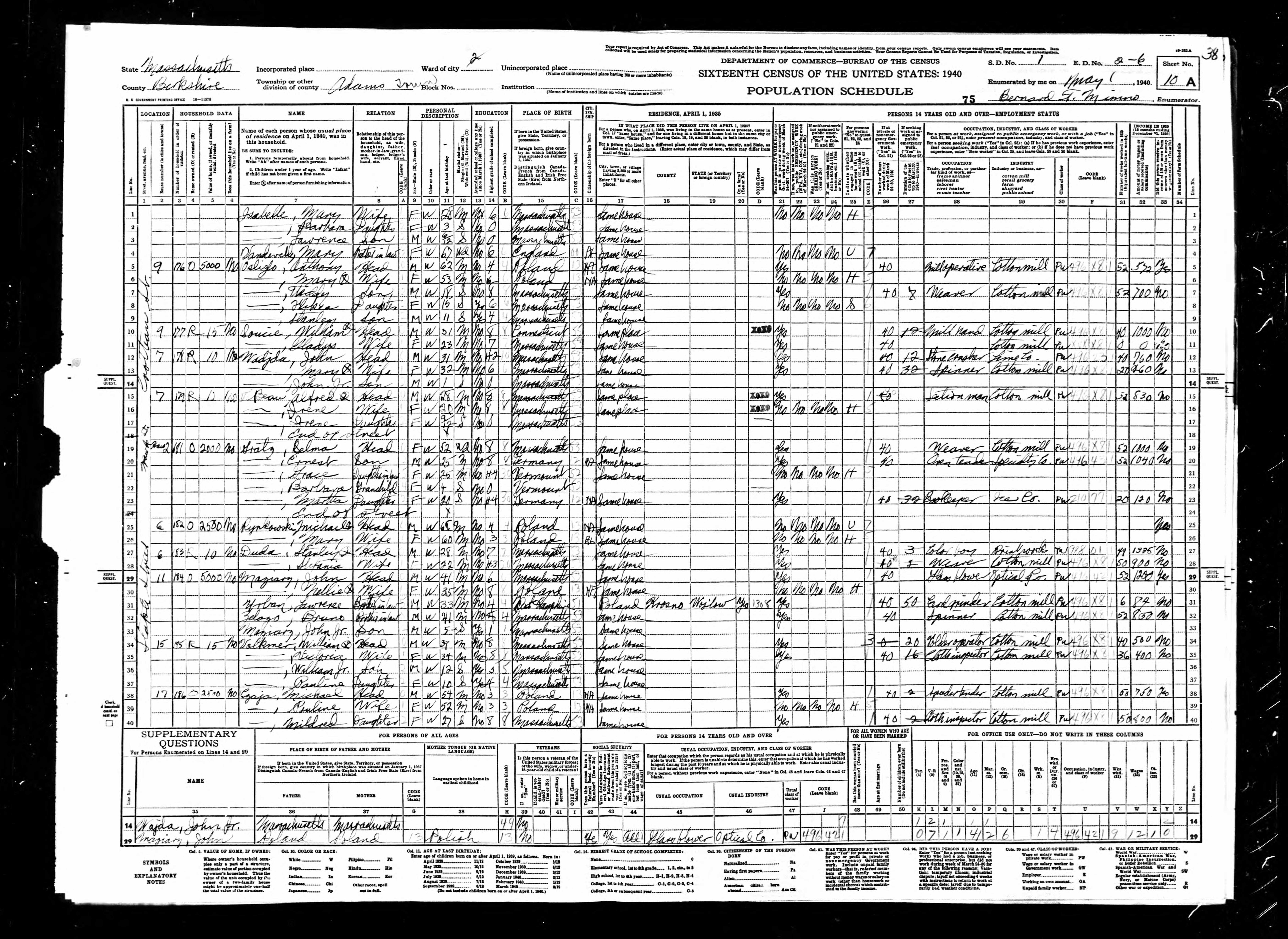 1940 US Census, William H. Soucie, line 10