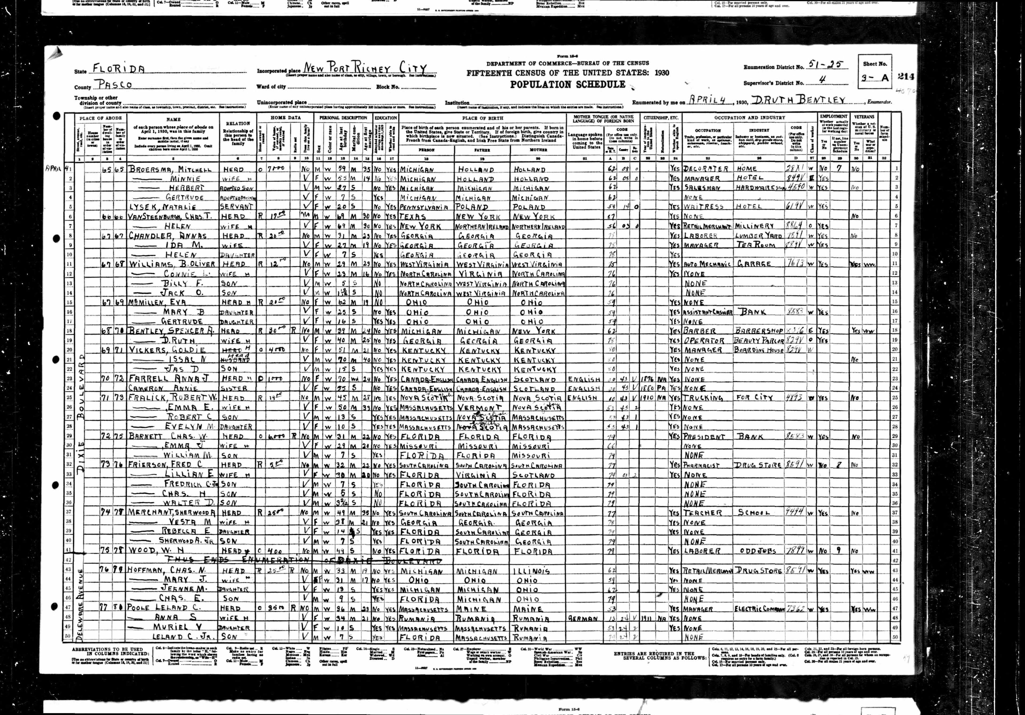 1930 US Census, Leland Poole, line 47