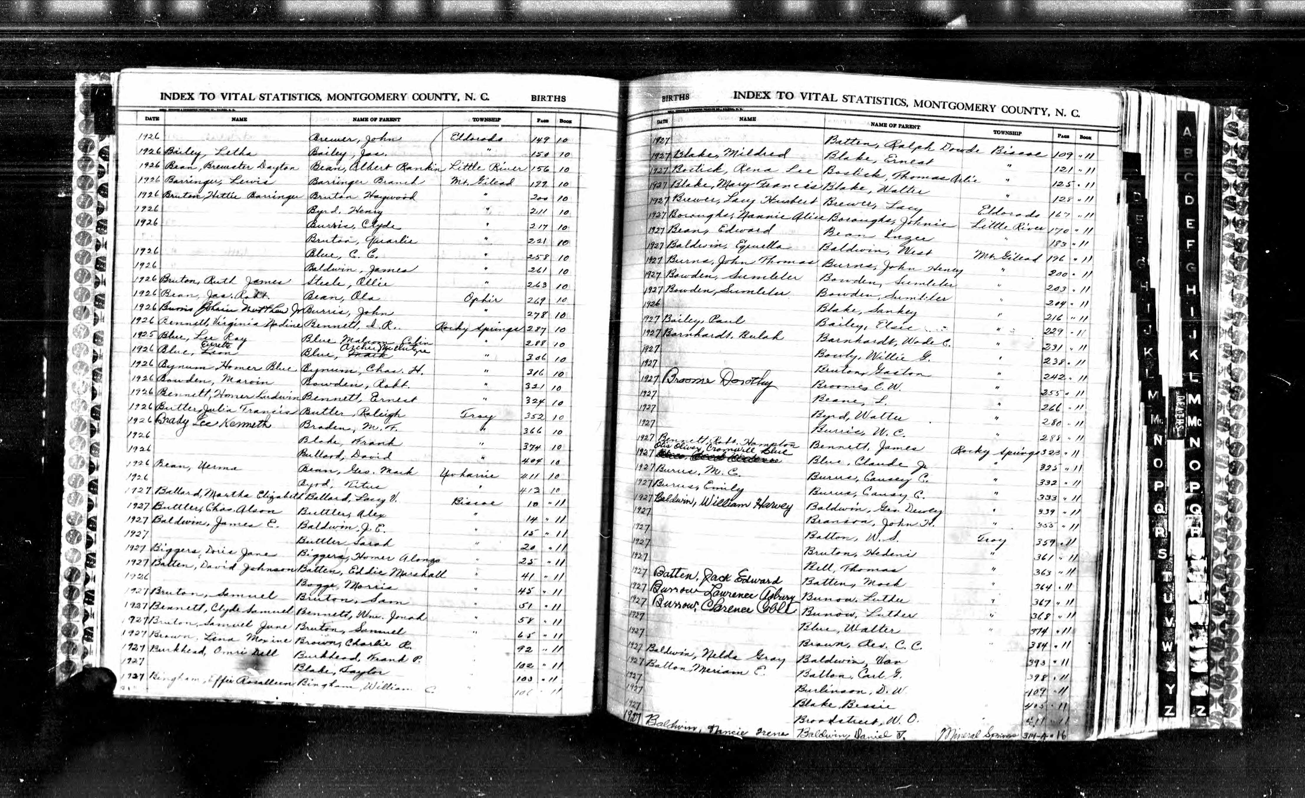 1926 Birth Record of Montgomery County, North Carolina