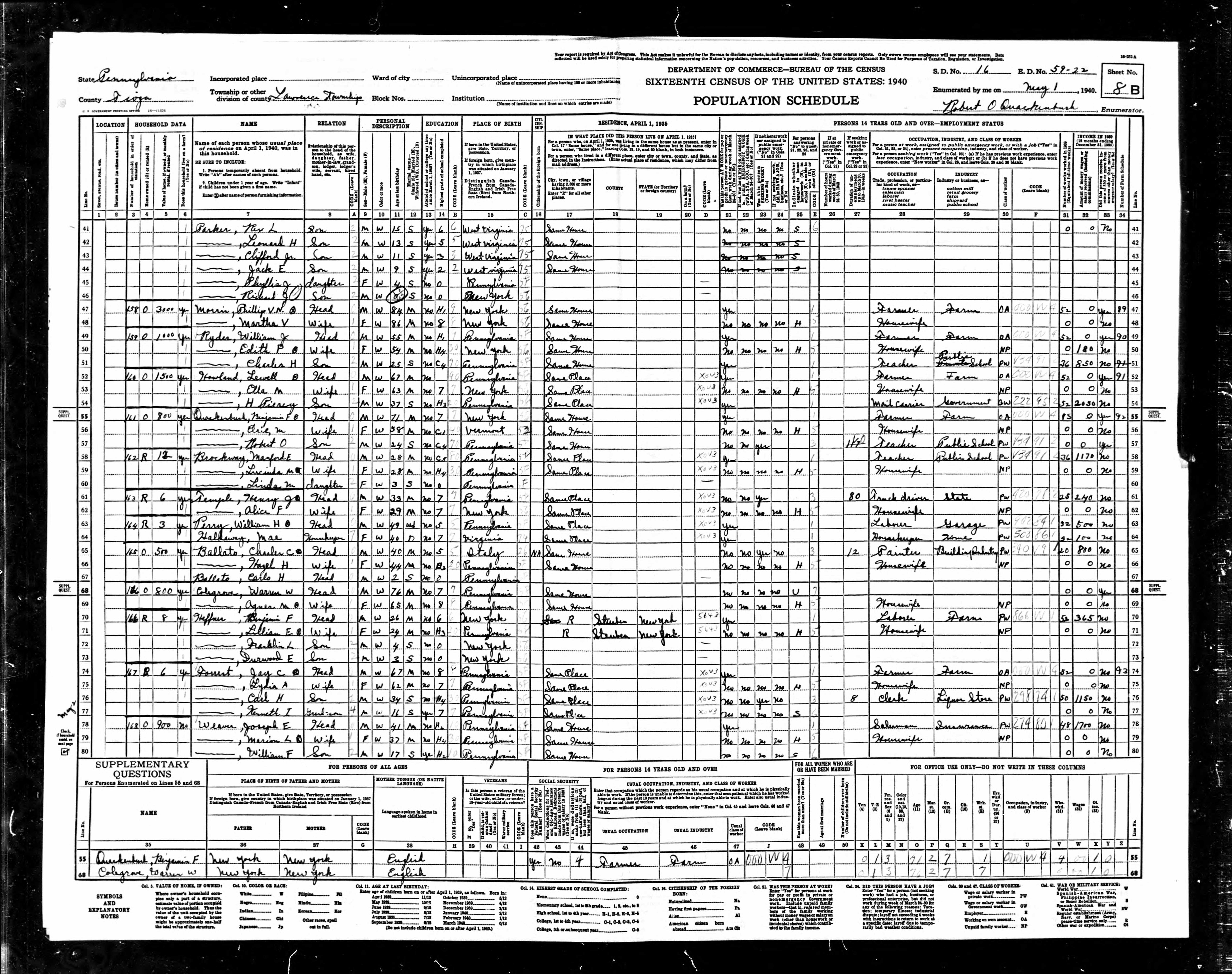 1940 Census, Rex L. Parker, line 41