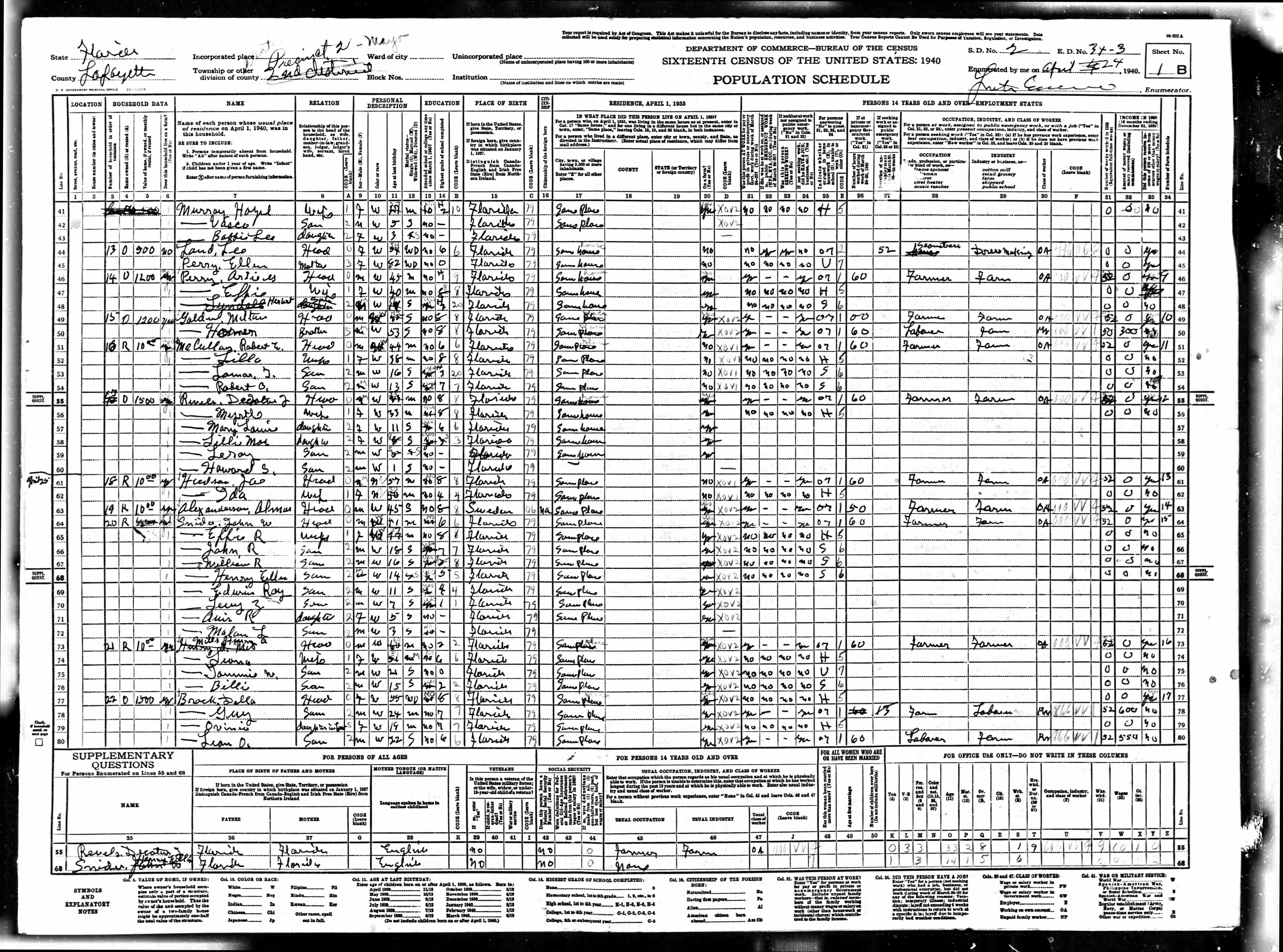 1940 US Census, Edwin Ray Snider, line 69