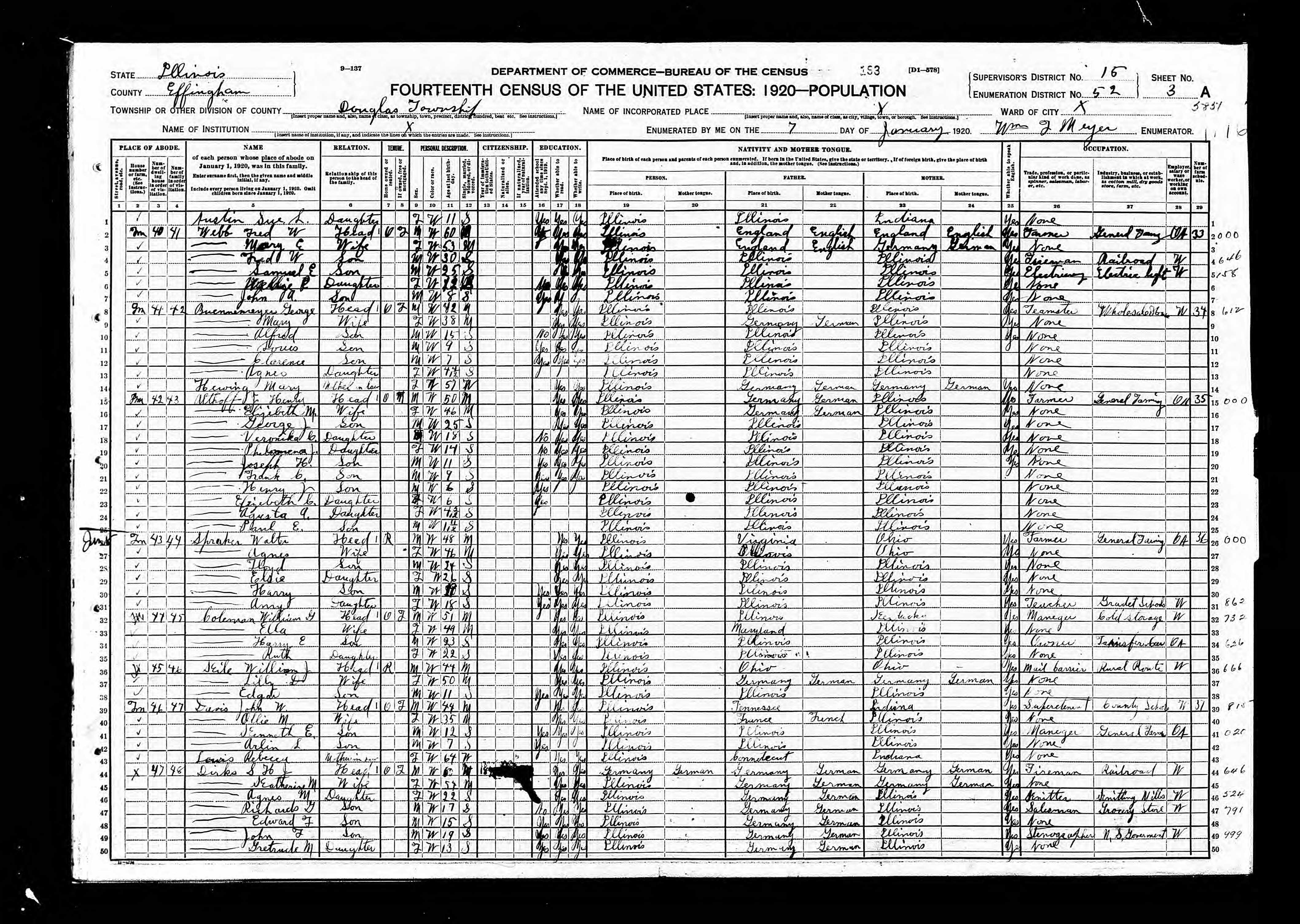 1920 US Census, John Davis, line 46