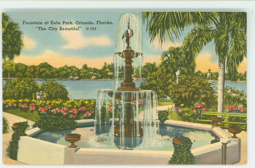 Orlando Florida Skyline & Fountain From Across Lake Eola~Continental  Postcard