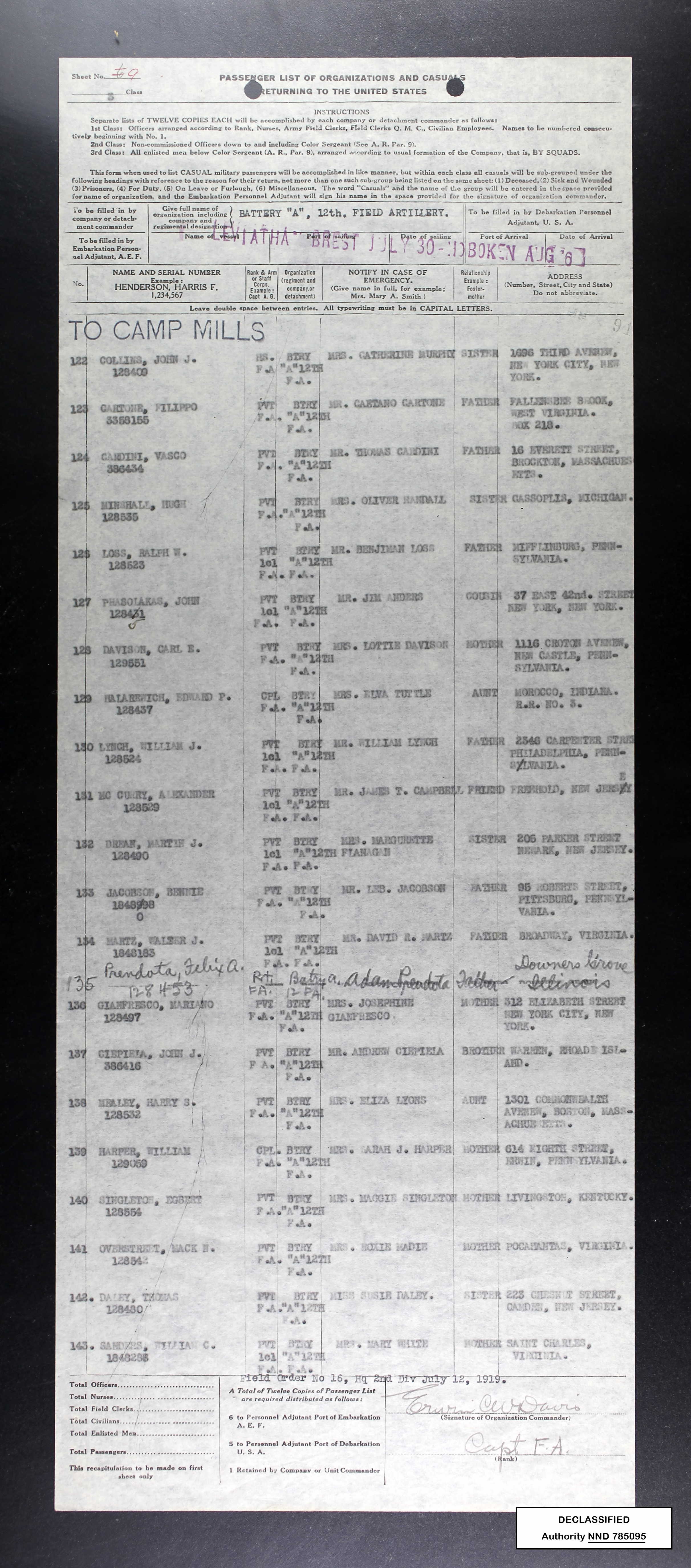 Passenger List of Organizations and Casuals Returning to the United ...