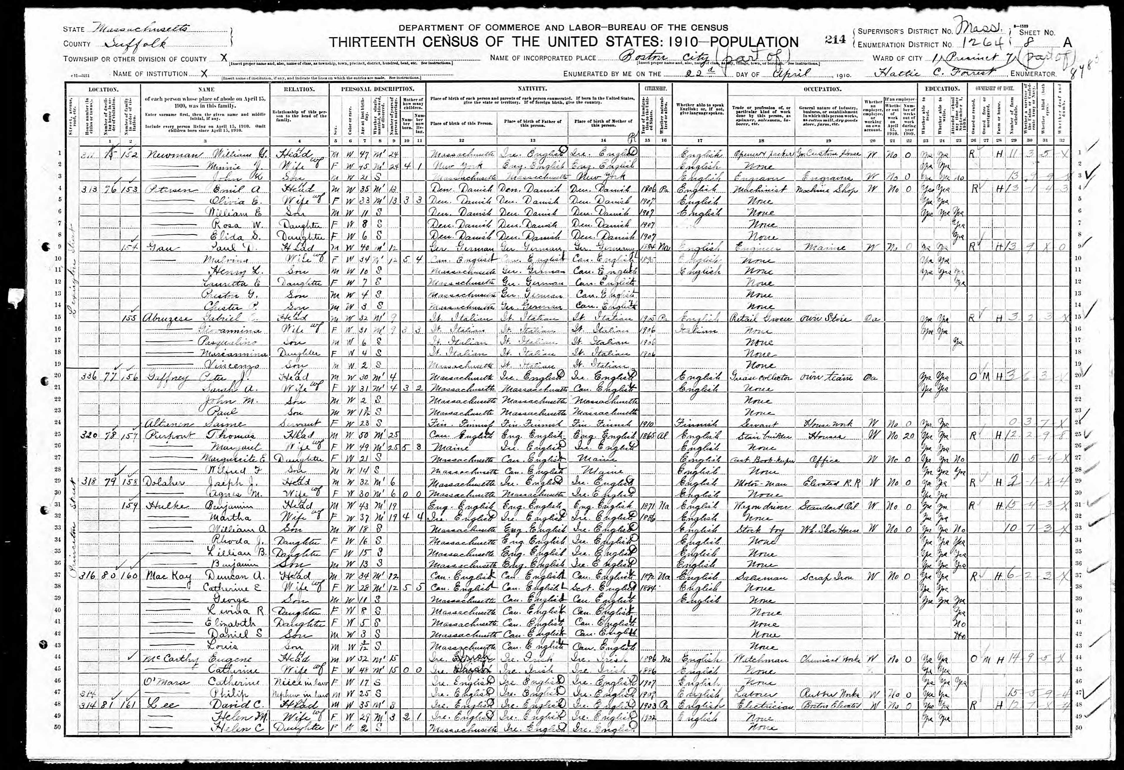 1910 US Census, Henry Gau, line 11