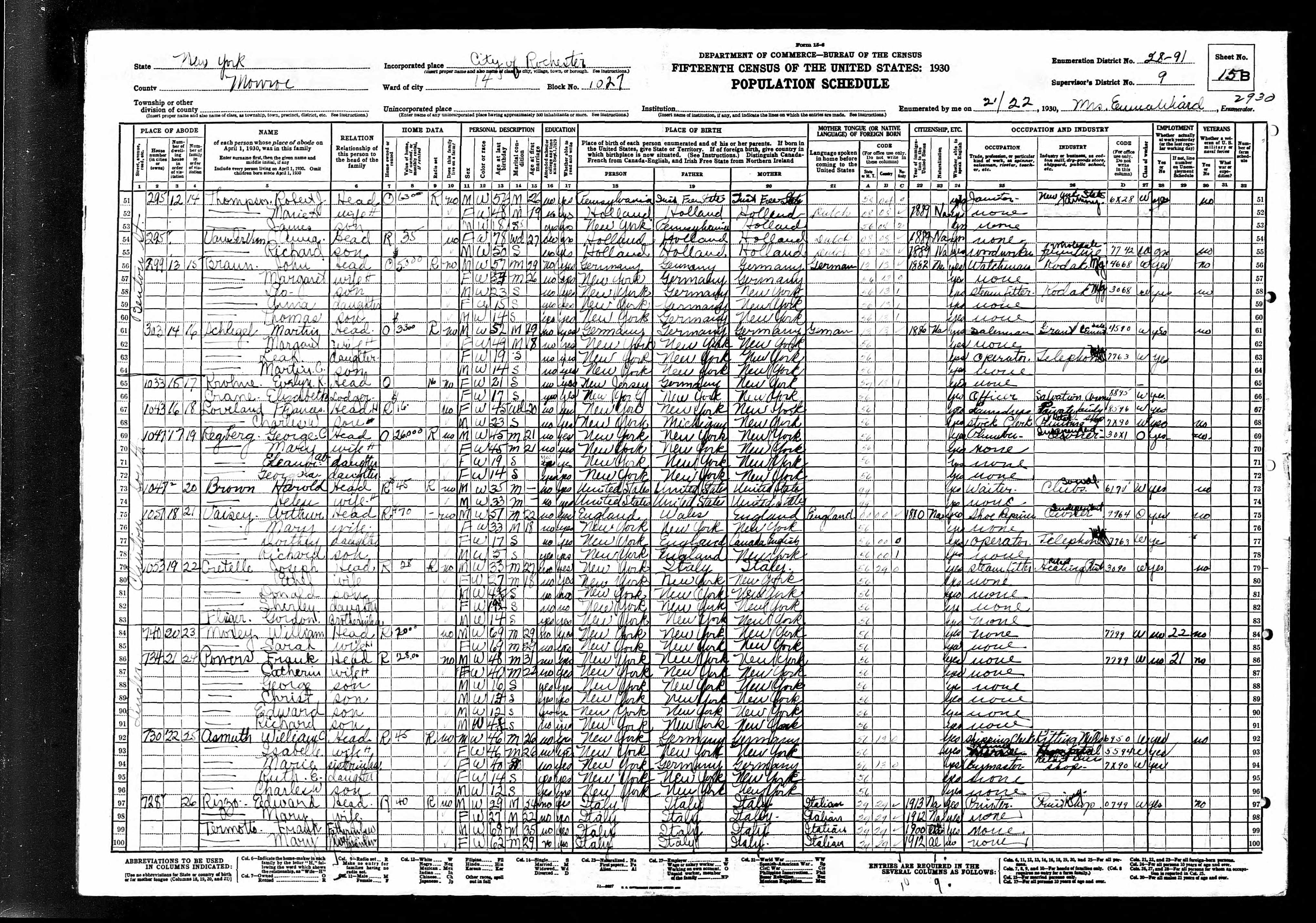 1930 Census, Richard Vaisey, line 78