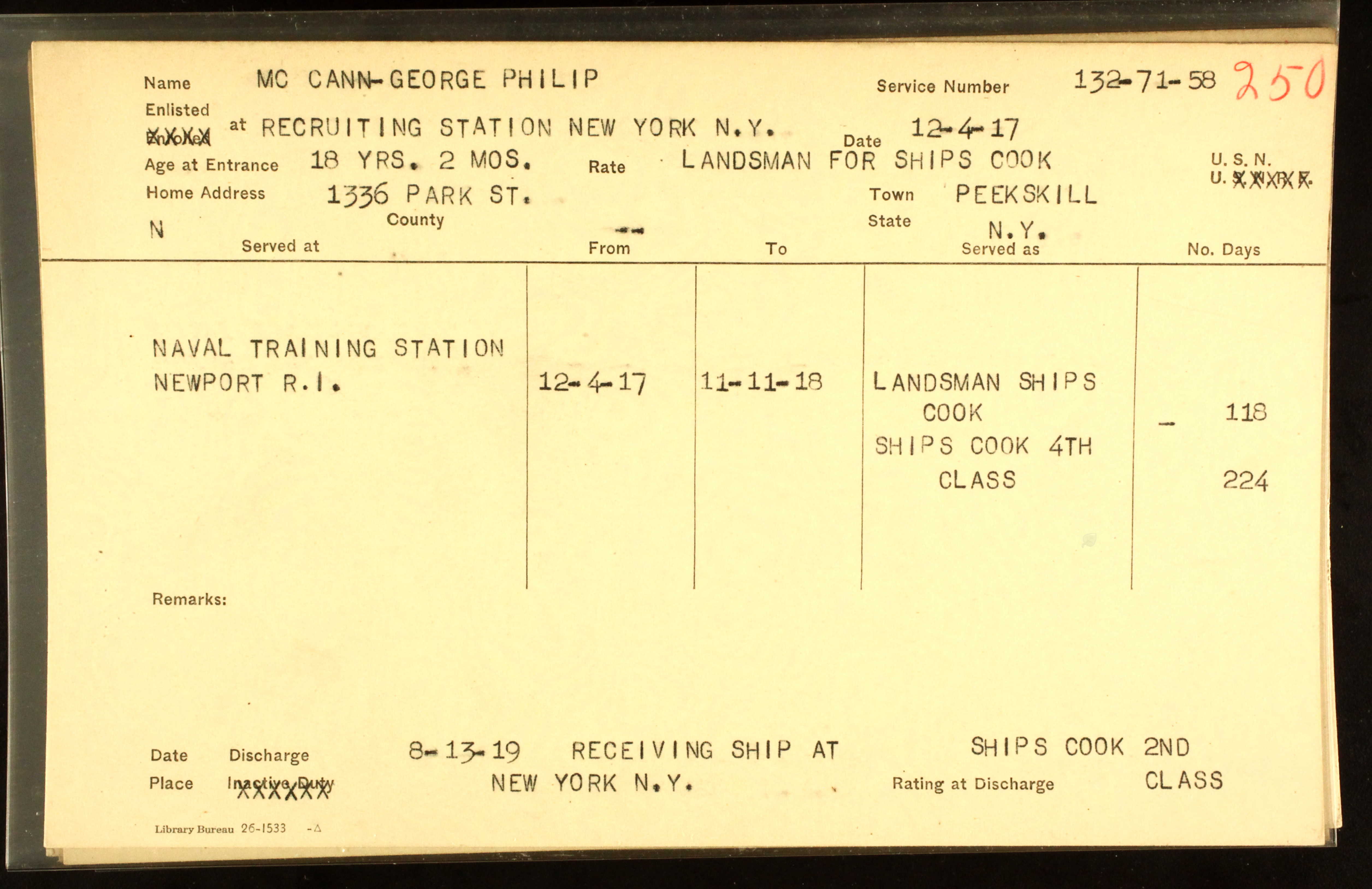 Abstract of Military Service for George P. McCann