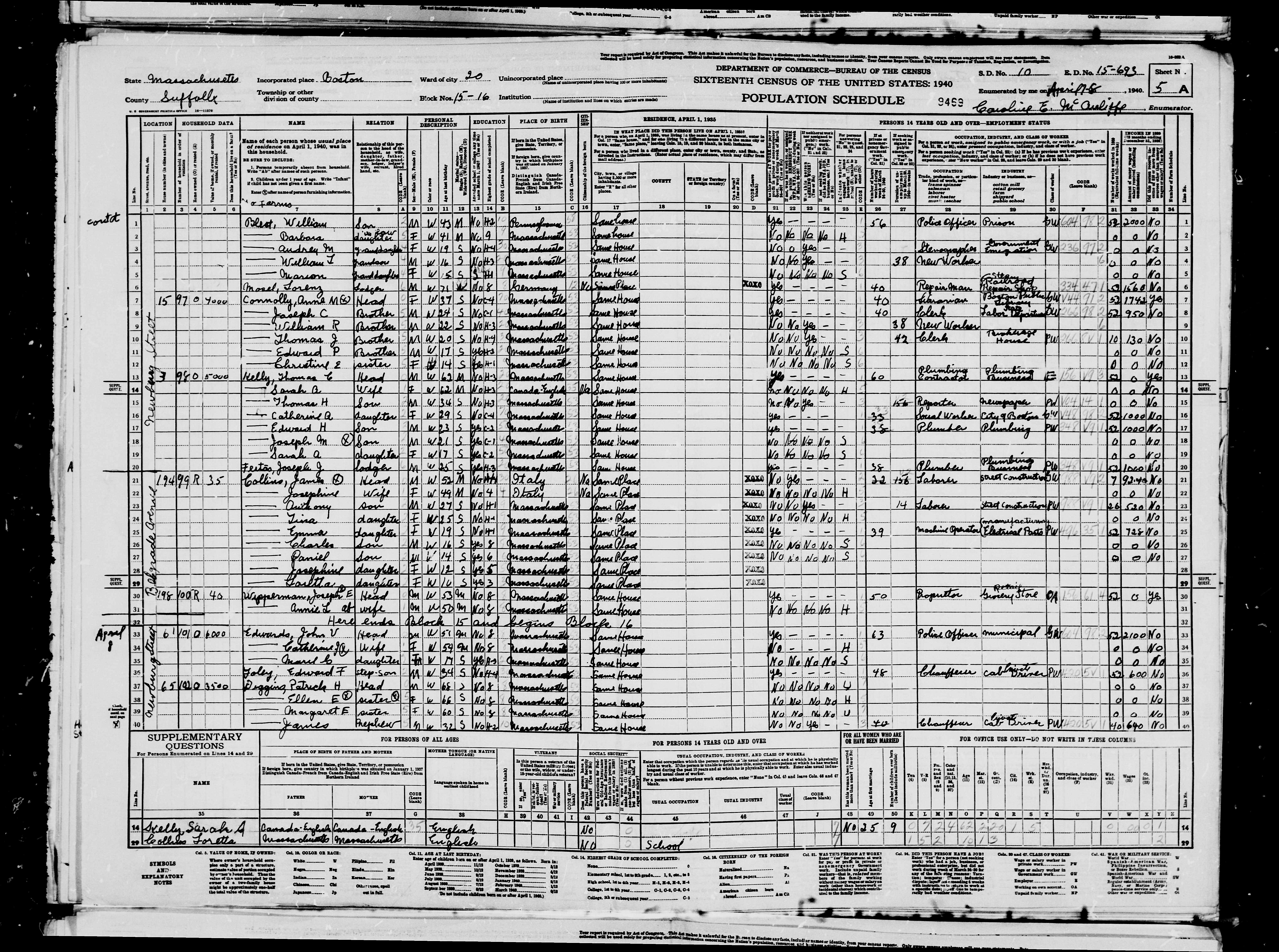 1940 US Census, Edward Connolly, line 11