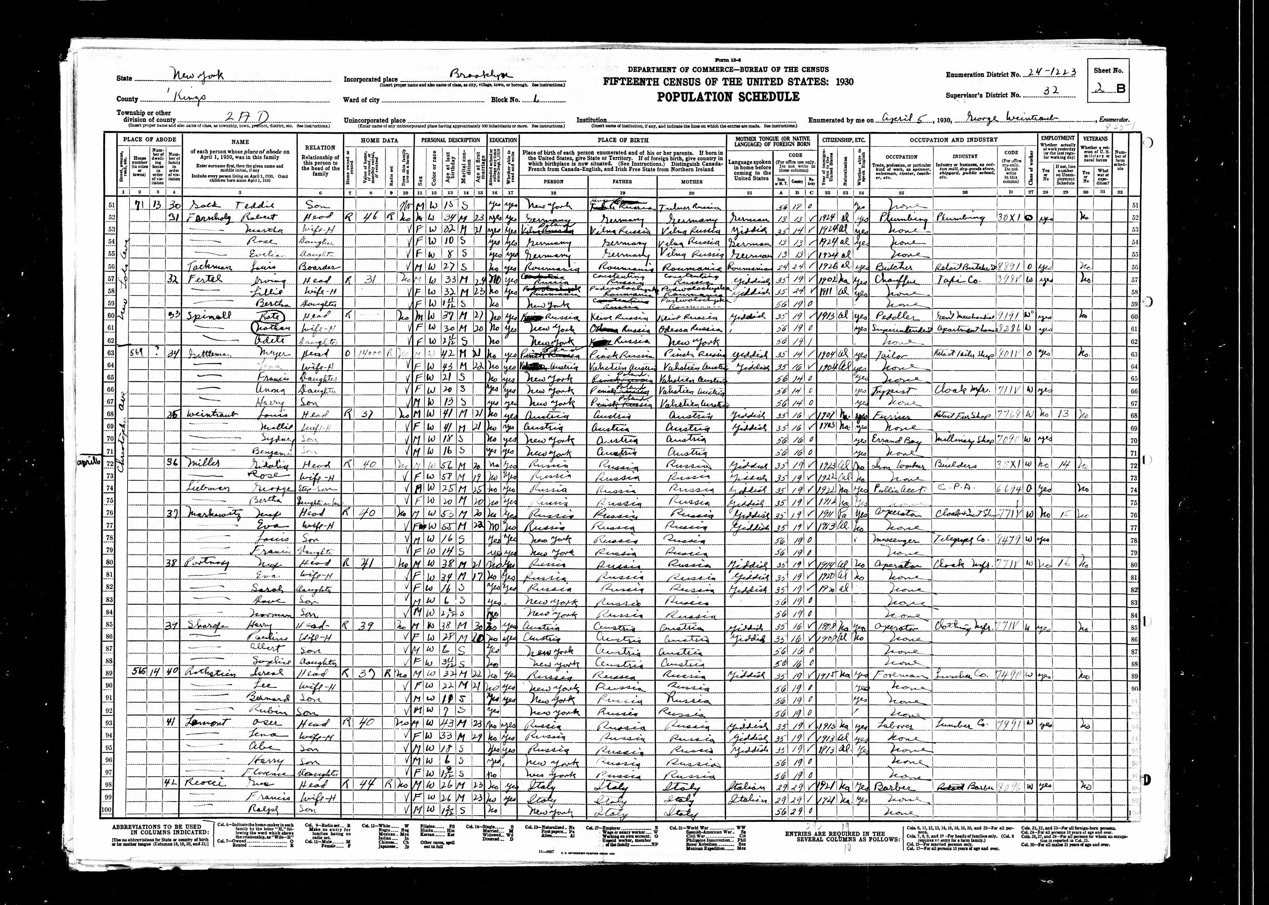 1930 US Census, Harry Gittleman, line 67