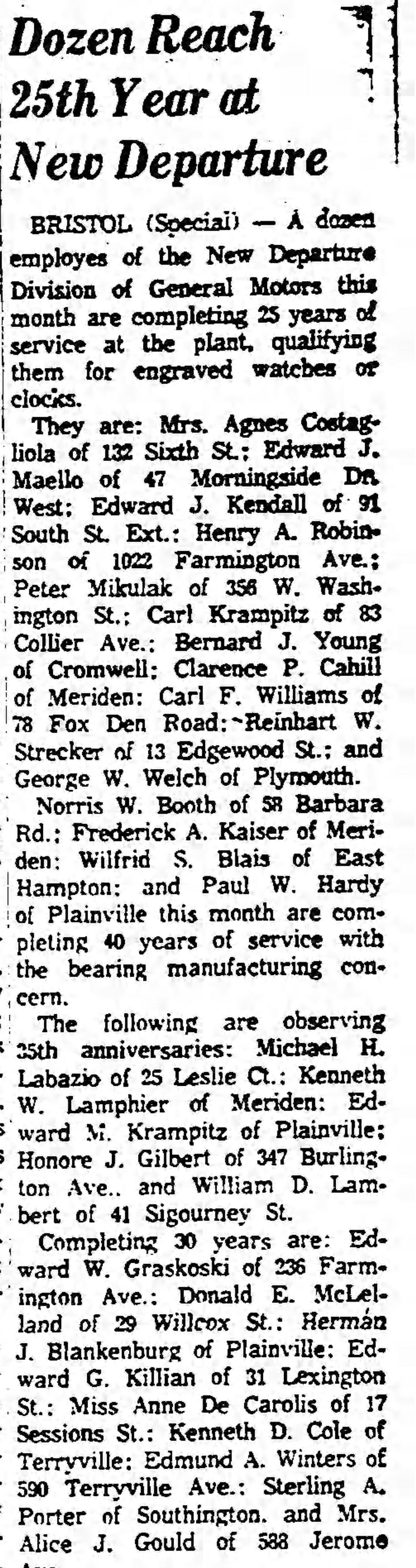 Paul Hardy Career Comendation, Hartford Courant, 1963