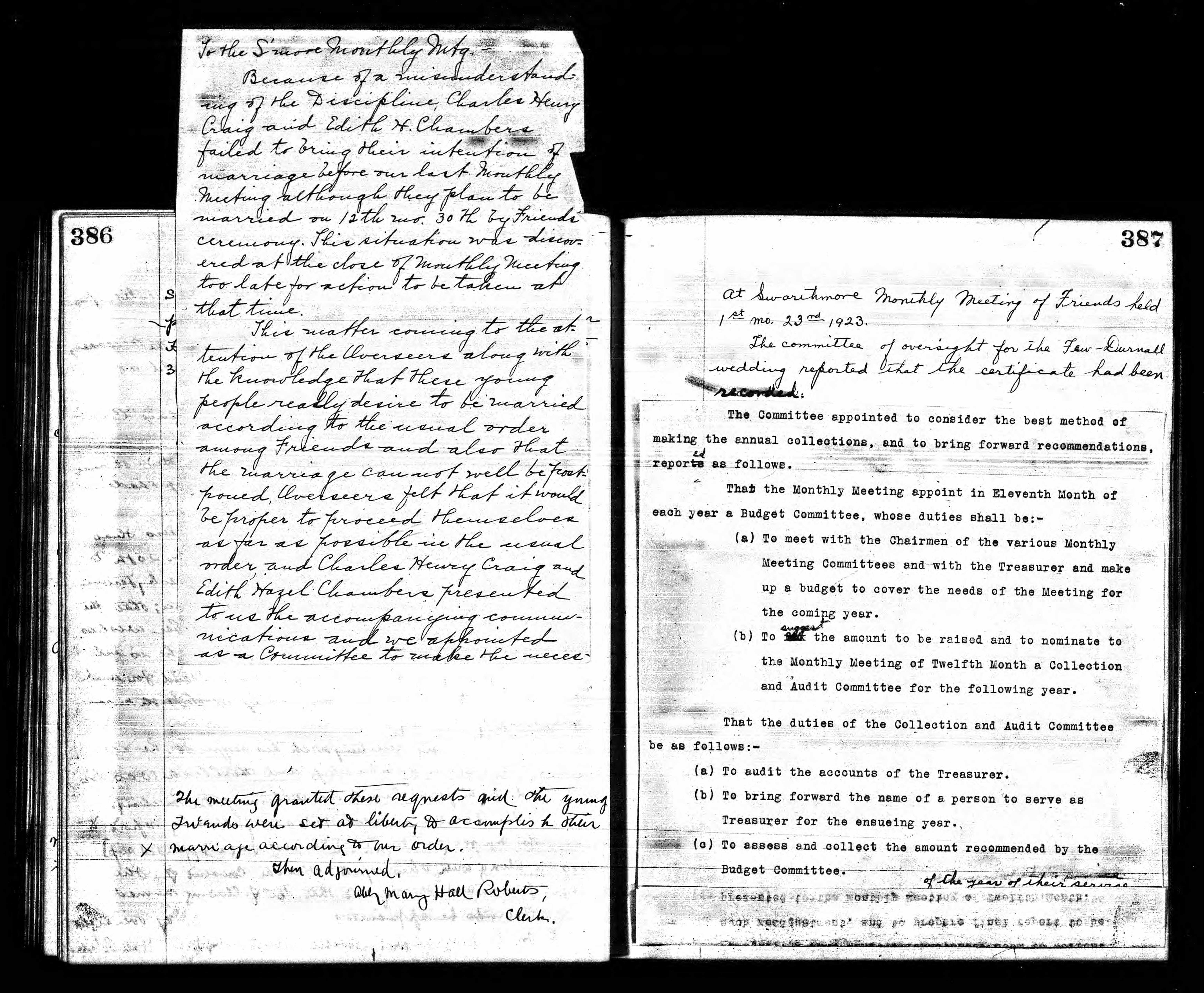 Hicksite Quakers Application Letter for Charles Henry Craig, November 21, 1922
