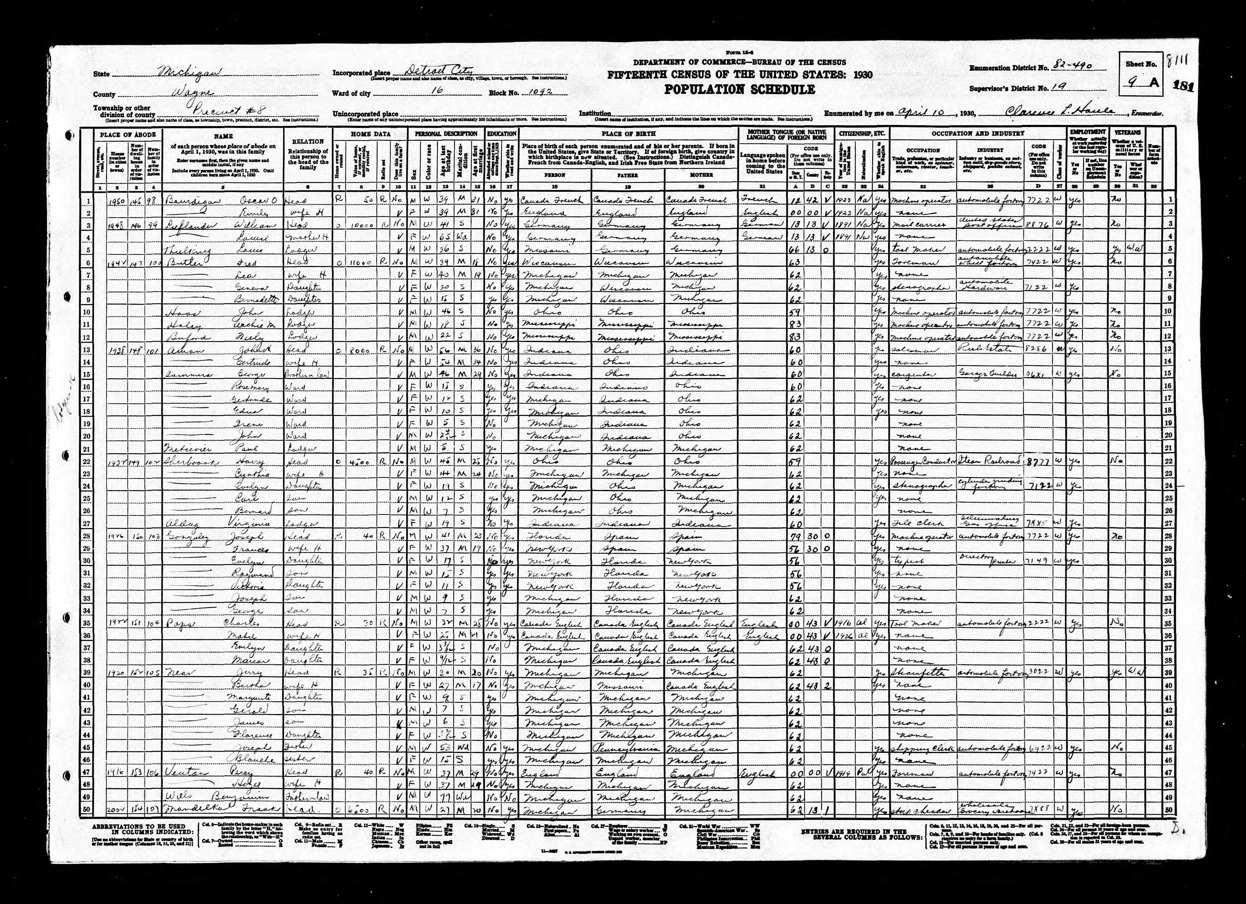 1930 US Census, Gerald Near, line 42