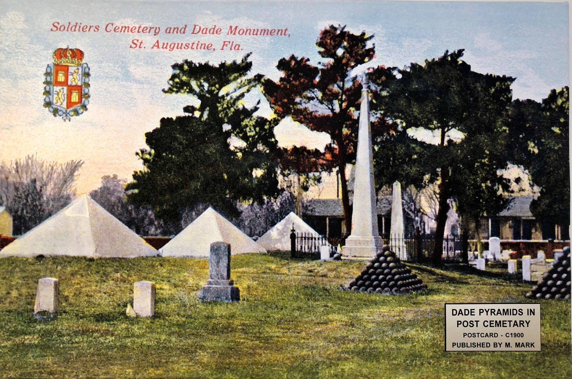 Postcard showing pyramids and obelisk