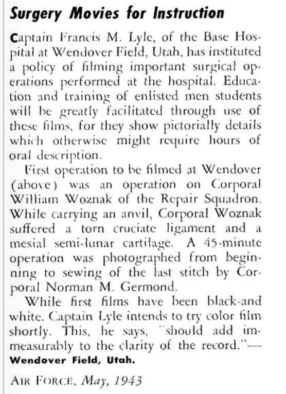 'Surgery Movies for Instruction,' Air Forced Official Service Journal, May 1943