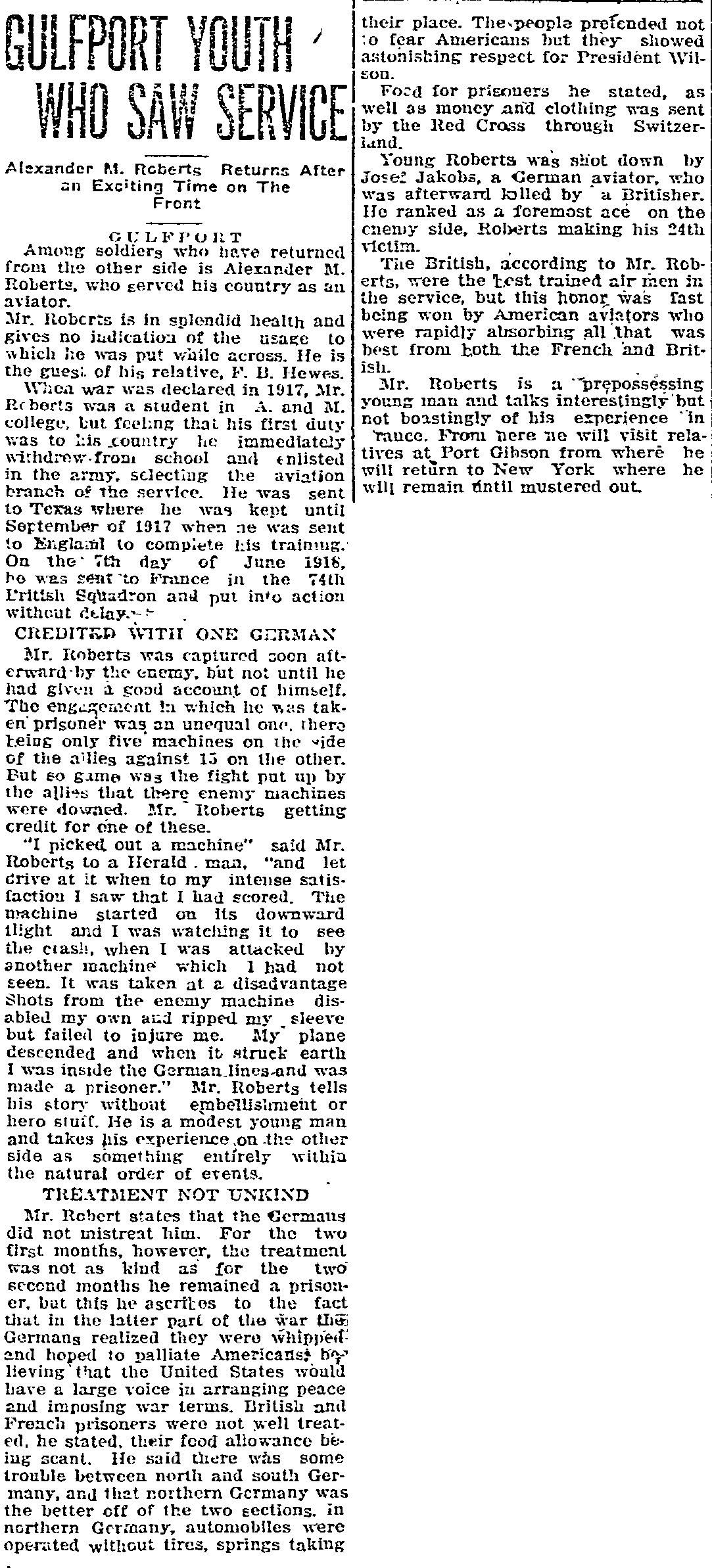 'Gulfport Youth Who Saw Service,' Gulfport Daily Herald, February 19, 1919