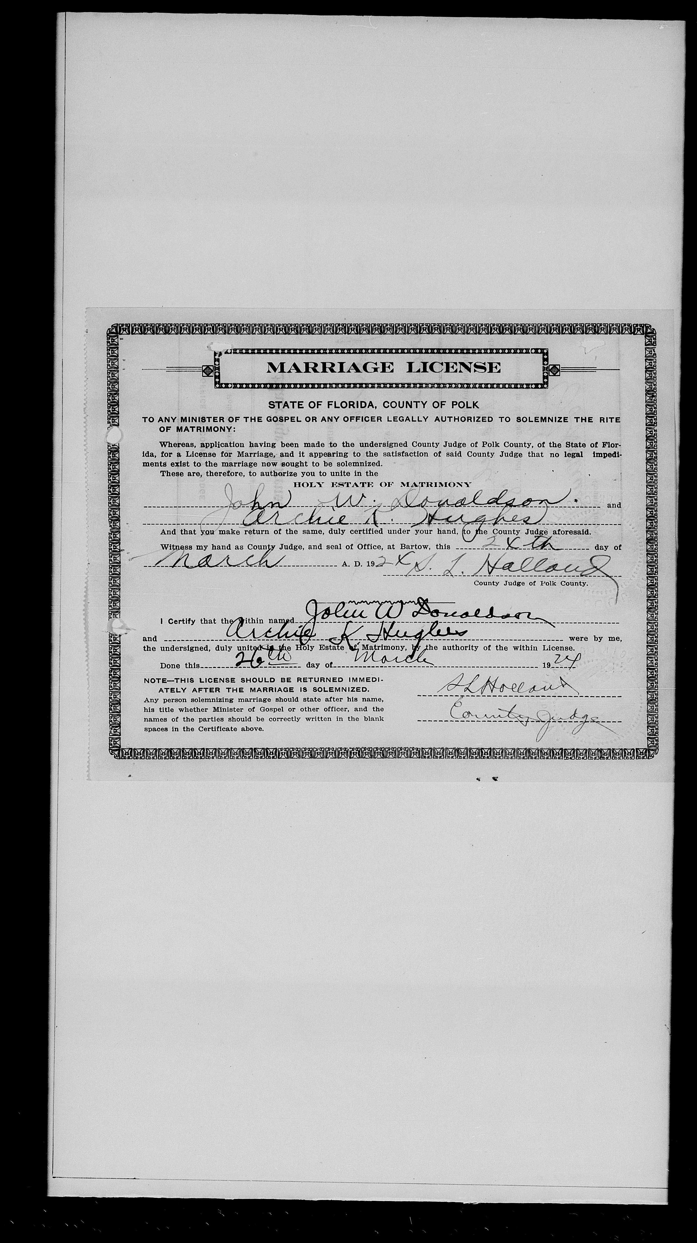 Donaldsons first marriage license 