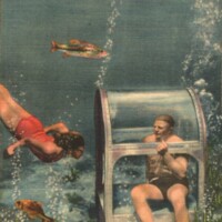 Newton &quot;Newt&quot; Perry Underwater With Female Swimmer and Air Station Postcard