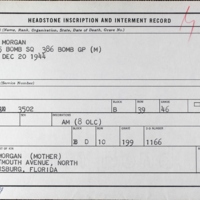 Headstone Inscription and Interment Record for First Lieutenant Frank Black Morgan