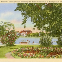 Beautiful Colonial Lake Showing the Baker Sanitorium in Background Postcard