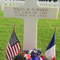 Headstone of Private Willis H. Hawkins at Epinal American Cemetery and Memorial