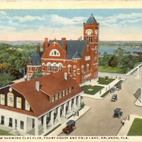 Bird&#039;s Eye View Showing Elks Club, Court House and Eola Lake Postcard