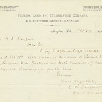 Letter from E. R. Trafford per William Beardall to Henry Shelton Sanford (February 29, 1884)