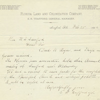Letter from E. R. Trafford to Henry Shelton Sanford (February 25, 1884)