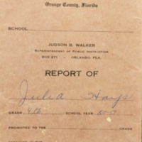 Hillcrest Elementary School Report Card for Julia Hays, 1951-1952