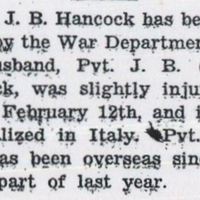 Private J. B. (Jack) Hancock was Slightly Injured in Action
