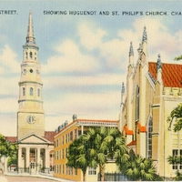 Church Street, Showing Huguenot and St. Philip&#039;s Church Postcard