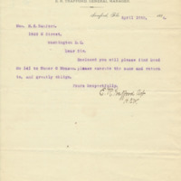 Letter from E. R. Trafford to Henry Shelton Sanford (April 26, 1884)