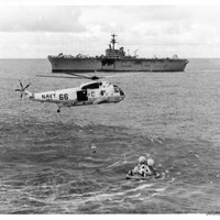 Recovery Helicopter Above Apollo 13 Capsule