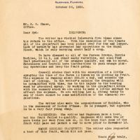 Letter from Joshua Coffin Chase to Sydney Octavius Chase (October 30, 1930)