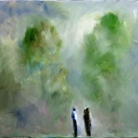Two Figures in Green Landscape by Hugh F. McKean