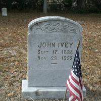 Headstone for John Bonnelll Ivey at Lake Hill Cemetery