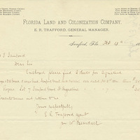 Letter from E. R. Trafford per William Beardall to Henry Shelton Sanford (February 13, 1884)