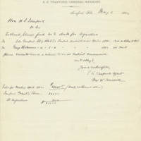 Letter from E. R. Trafford per William Beardall to Henry Shelton Sanford (May 5, 1884)