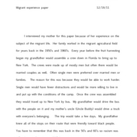 Migrant Experience Paper by William Arthur Bigham III