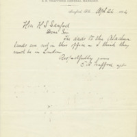 Letter from E. R. Trafford to Henry Shelton Sanford (April 24, 1884)