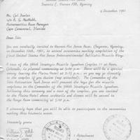Letter from Colonel William E. Todd to Dr. Cal Fowler (December 4, 1961)